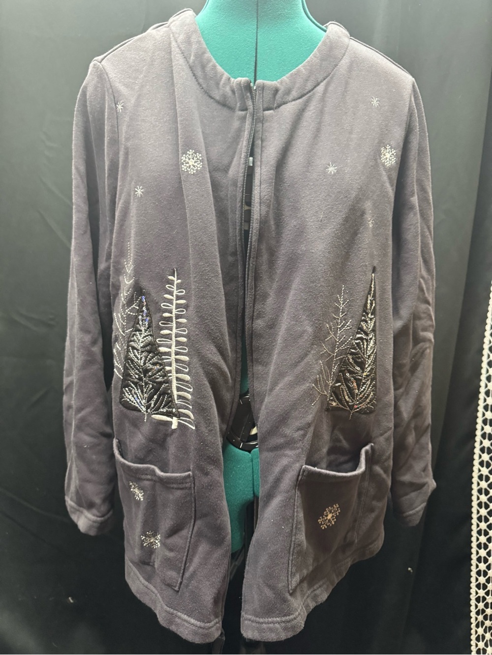 breckenridge Black Embroidered Zip-Front Hoodie Jacket